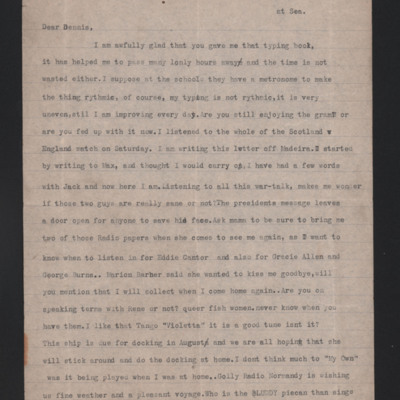 Letter to Dennis Raettig from his father